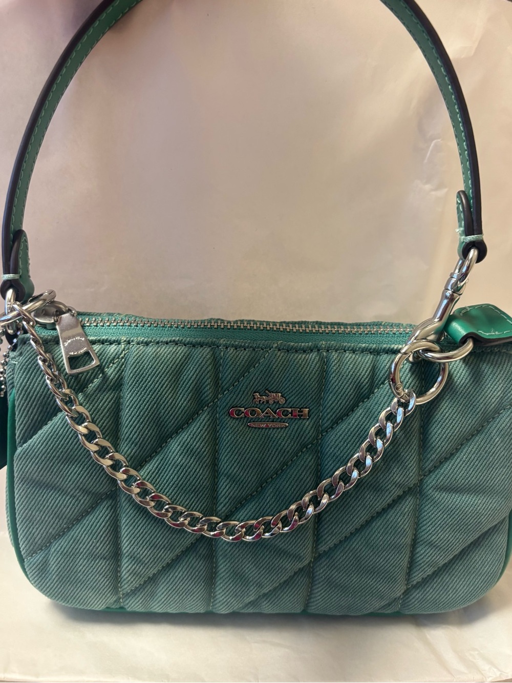 Coach Green Quilted Nolita 19 with Silver Hardware
